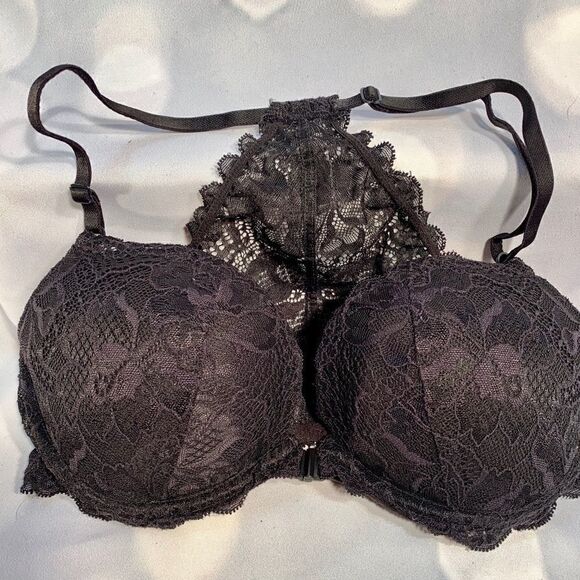 BLACK LACE DATE RACERBACK FRONT CLOSURE 32 D - Picture 2 of 5